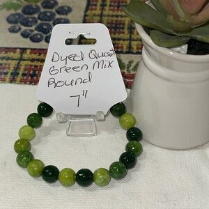 Hand Crafted Dyed Quartz Green Mix Stretch Bracelet